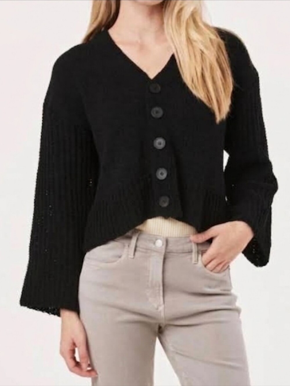 ANOTHER LOVE samira bell sleeve chunky crop cardigan in black